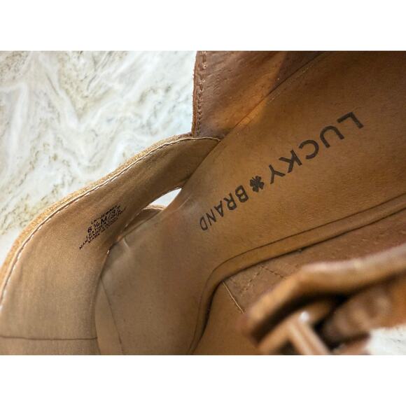 Lucky Brand Leather Jedrek Open Toe Cut out Ankle Booties Tan 6.5 - Picture 6 of 6